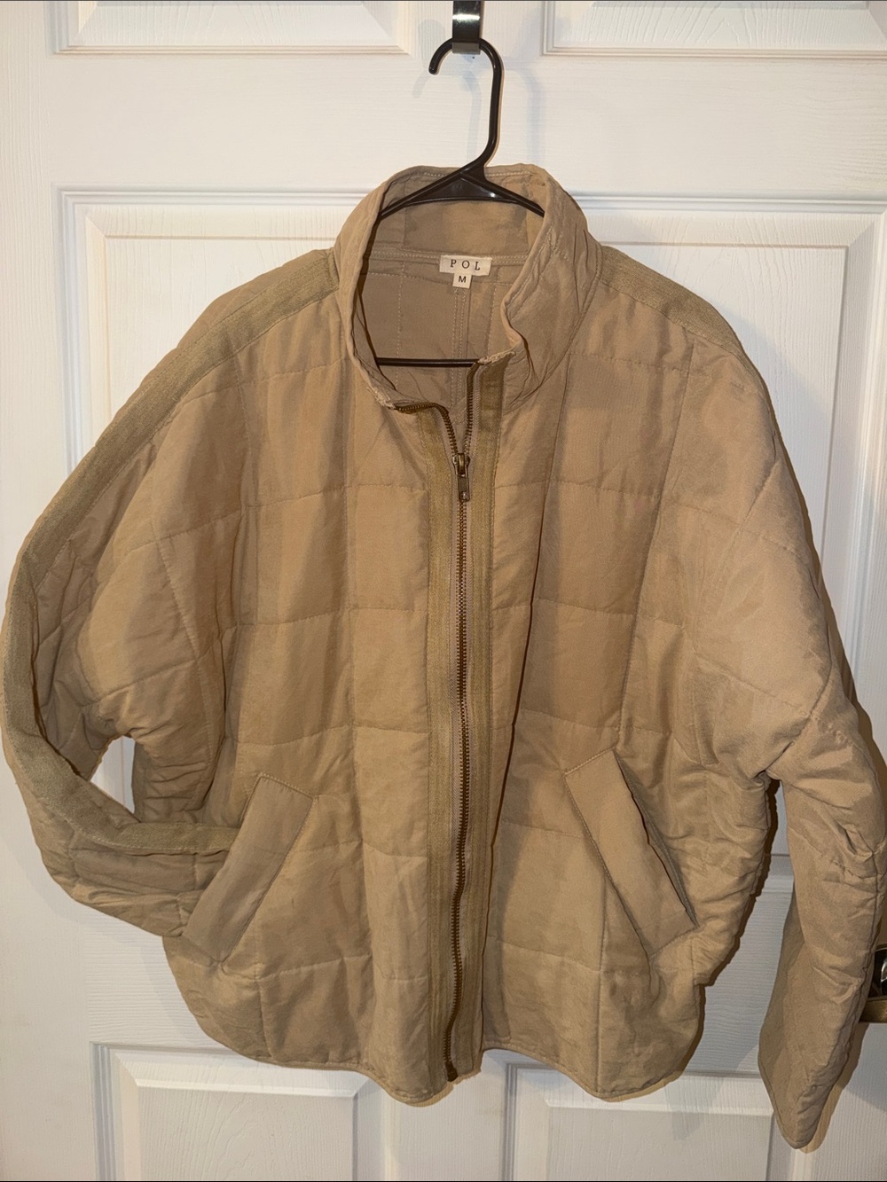 POL Quilted Light Brown Puffer Jacket - Women's Zip Front